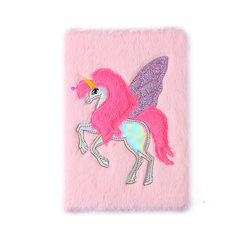 Wholesale Plush Cartoon Unicorn Notebook Children' s Pink Unicorn Notebook